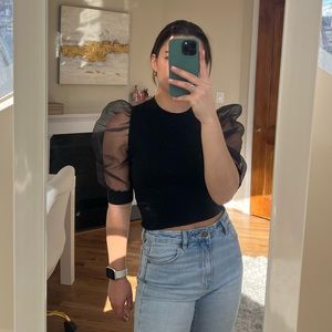 Puff Sleeve black top from a boutique in Charlotte, Size S